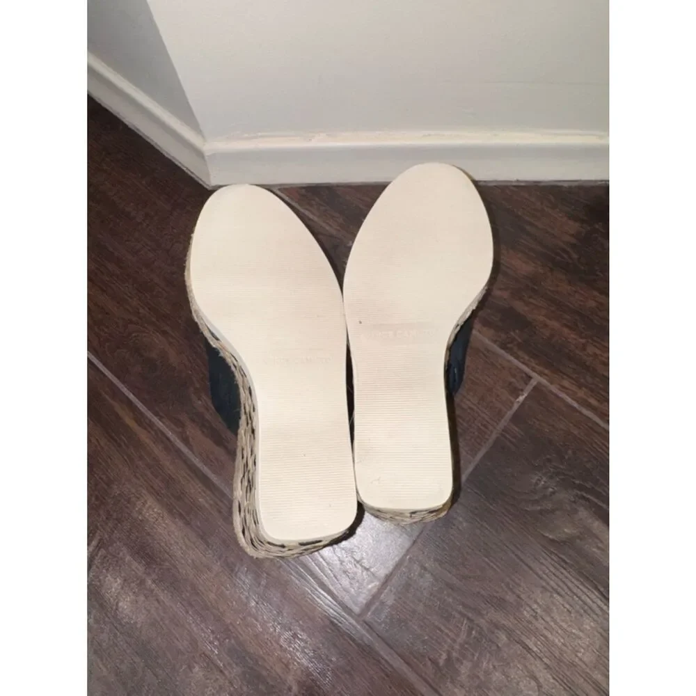 Vince Camuto Brissia Black Leather Espadrille Wedge Mules Sandals Size 9M/40 EUC